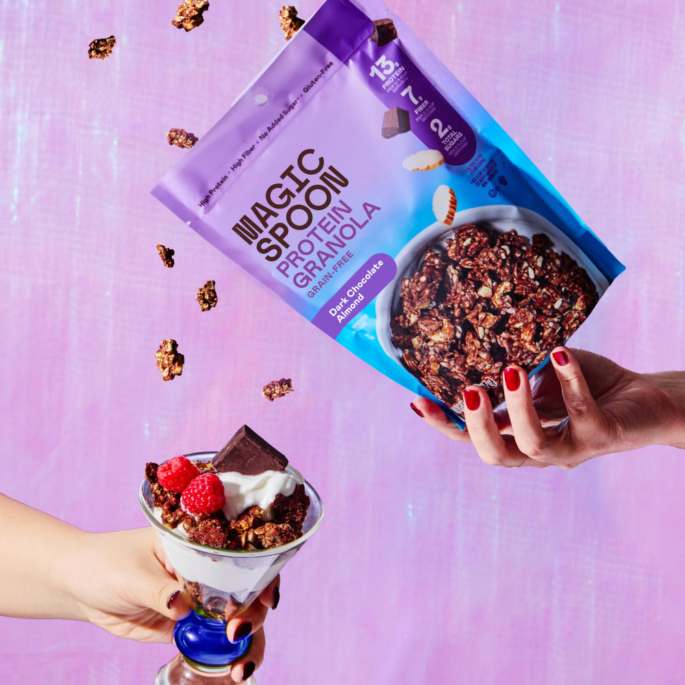 Magic Spoon granola on a breakfast table setting promoting versatile morning use