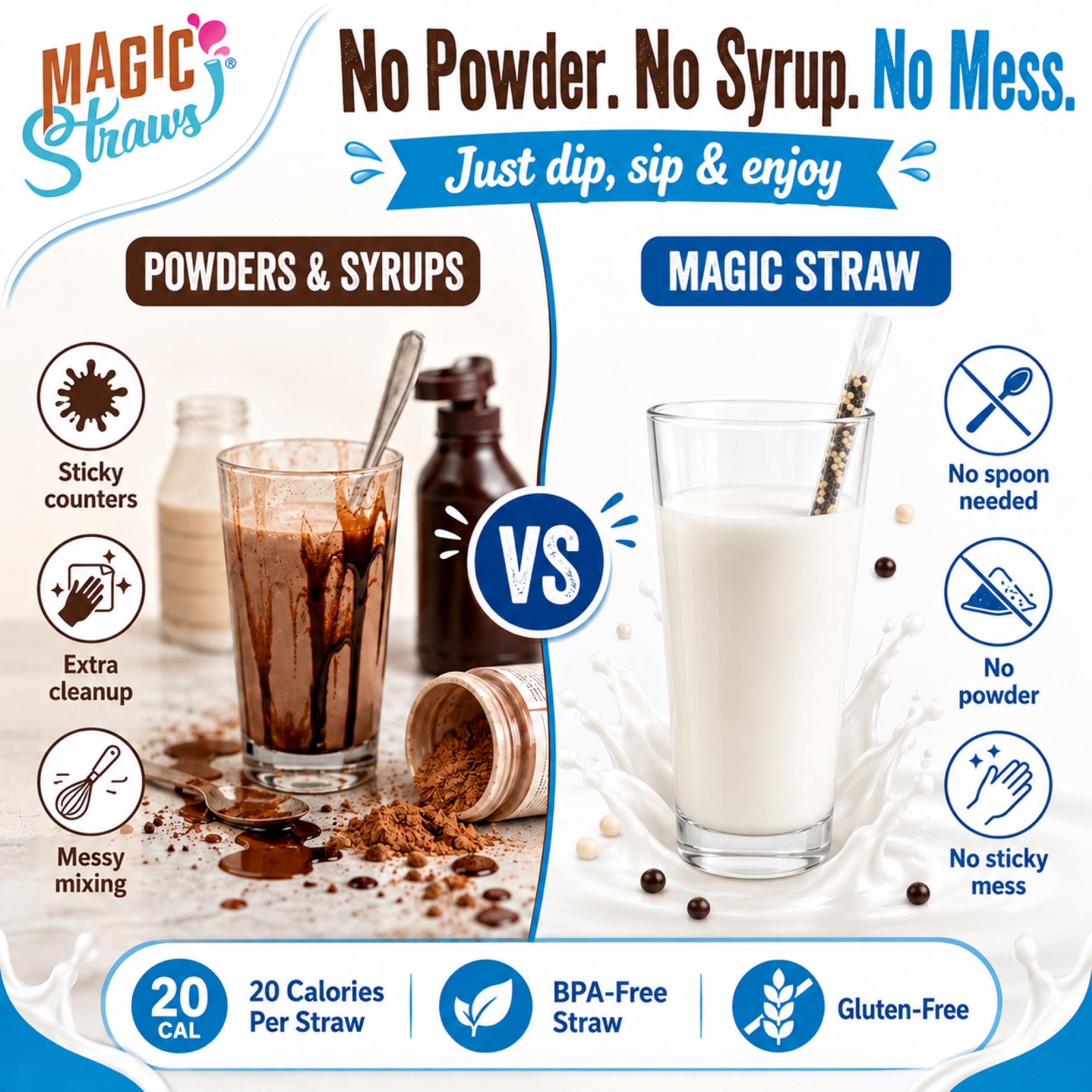 Magic Straws variety straws laid near cookies and fruit showing serving idea