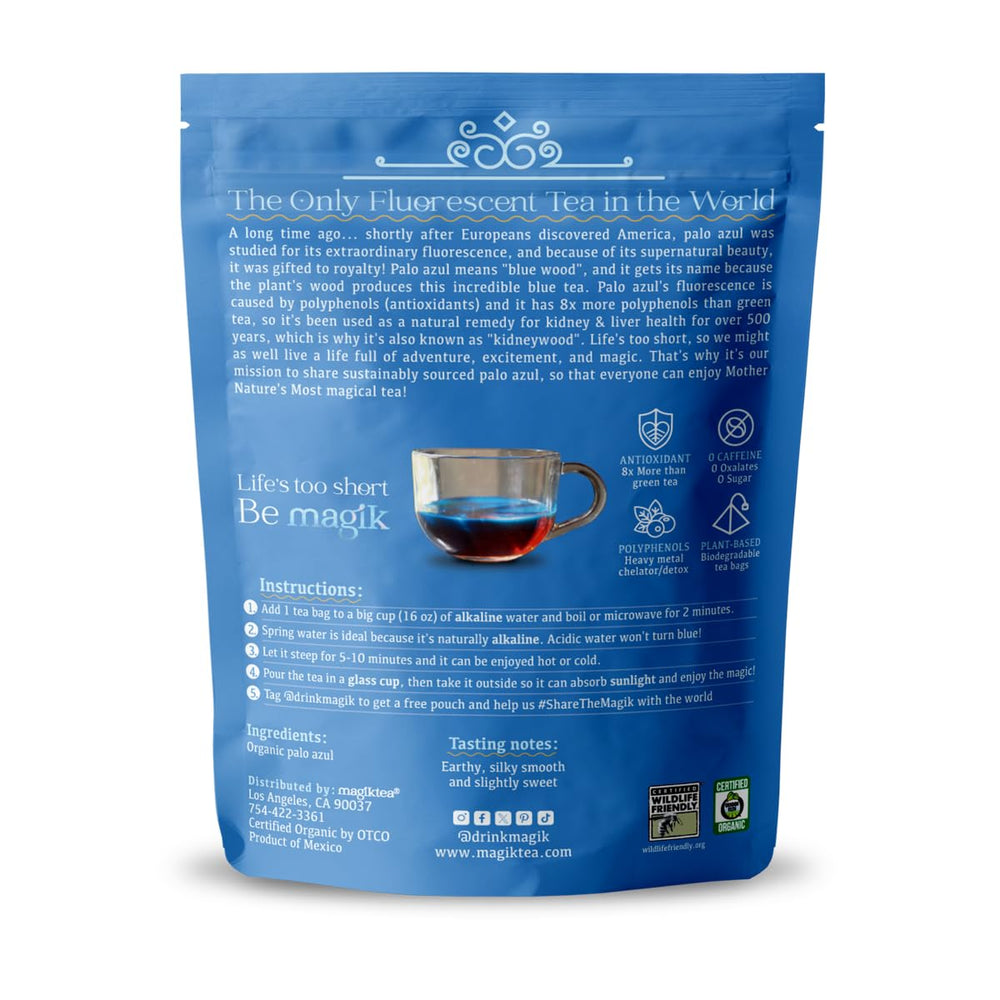 Magiktea ingredient label close-up showing USDA Organic and sourcing