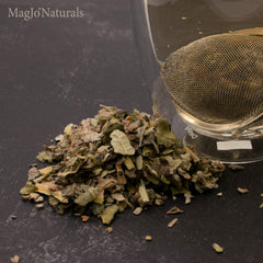 MagJo brewed mullein tea in cup, illustrating color and serving