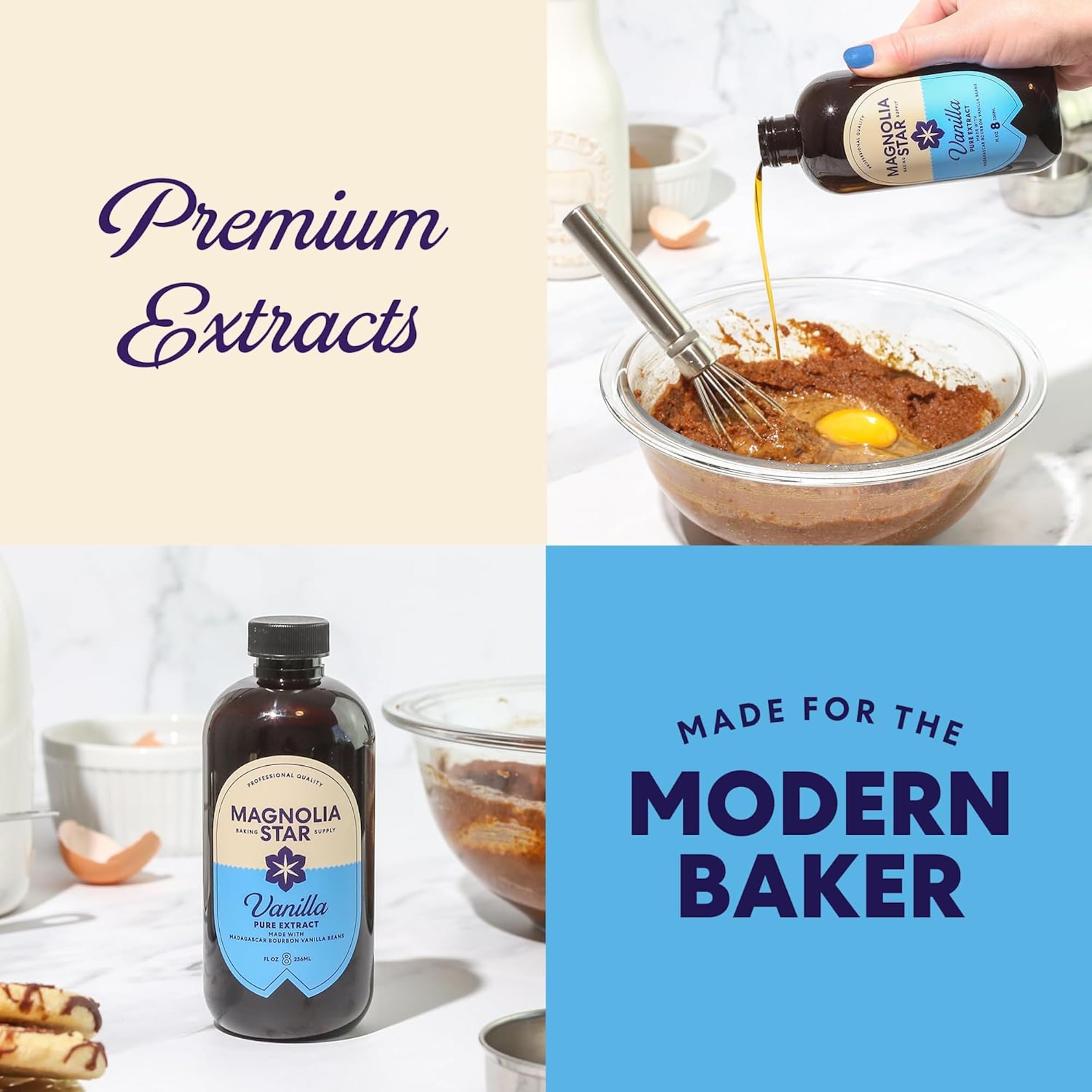 Magnolia-Star pouring extract into mixing bowl, showing ease of use and consistent flavor