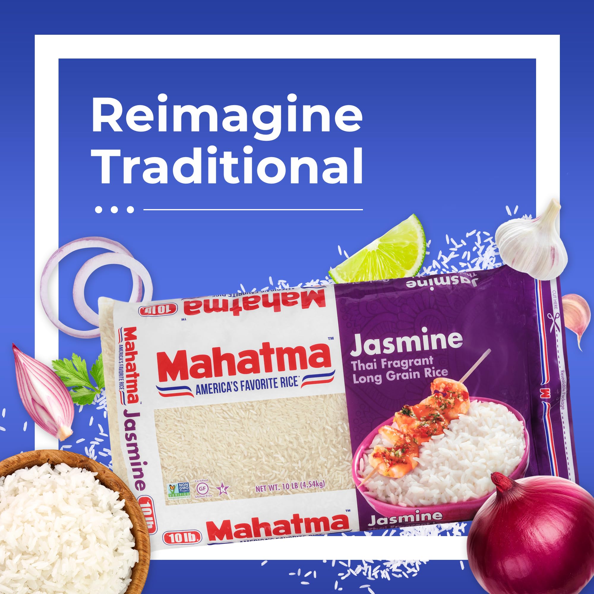 Mahatma close-up of jasmine rice grains highlighting fine texture and aroma benefit