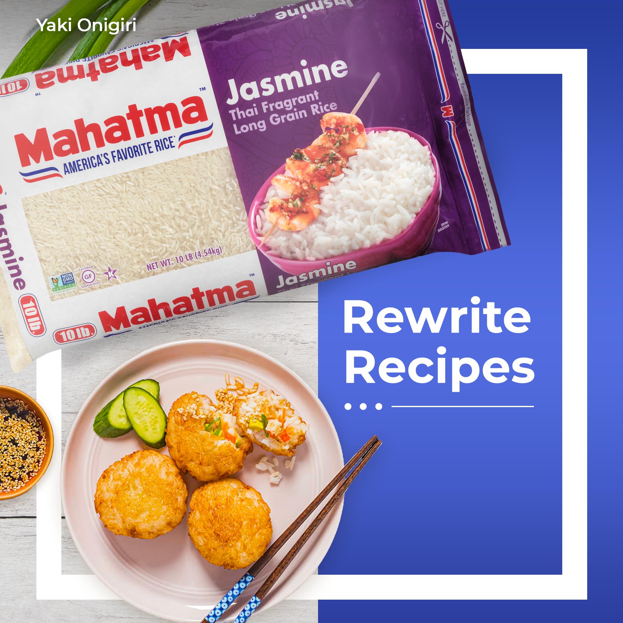 Mahatma rice on spoon illustrating portion size and easy serving benefit