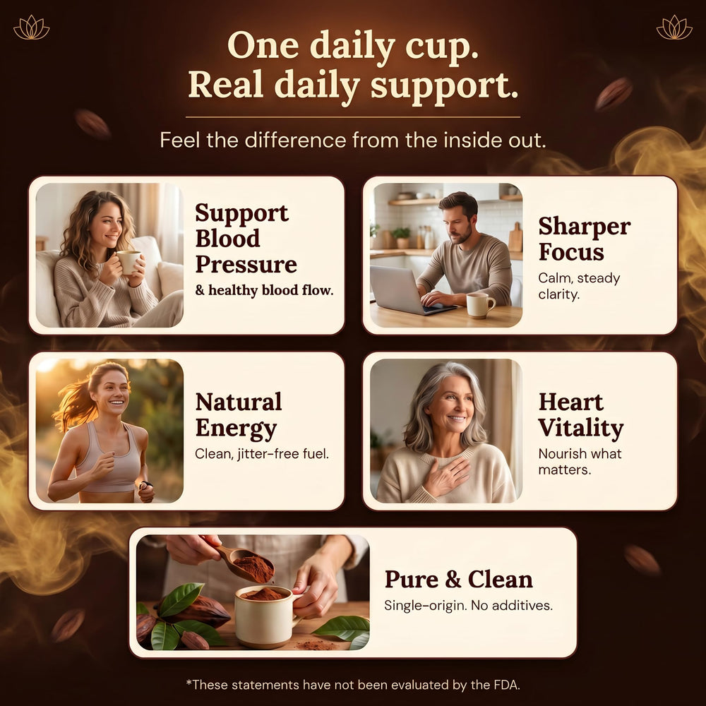 Maïa Superfoods prepared ceremonial cacao drink steaming, promoting calm focus