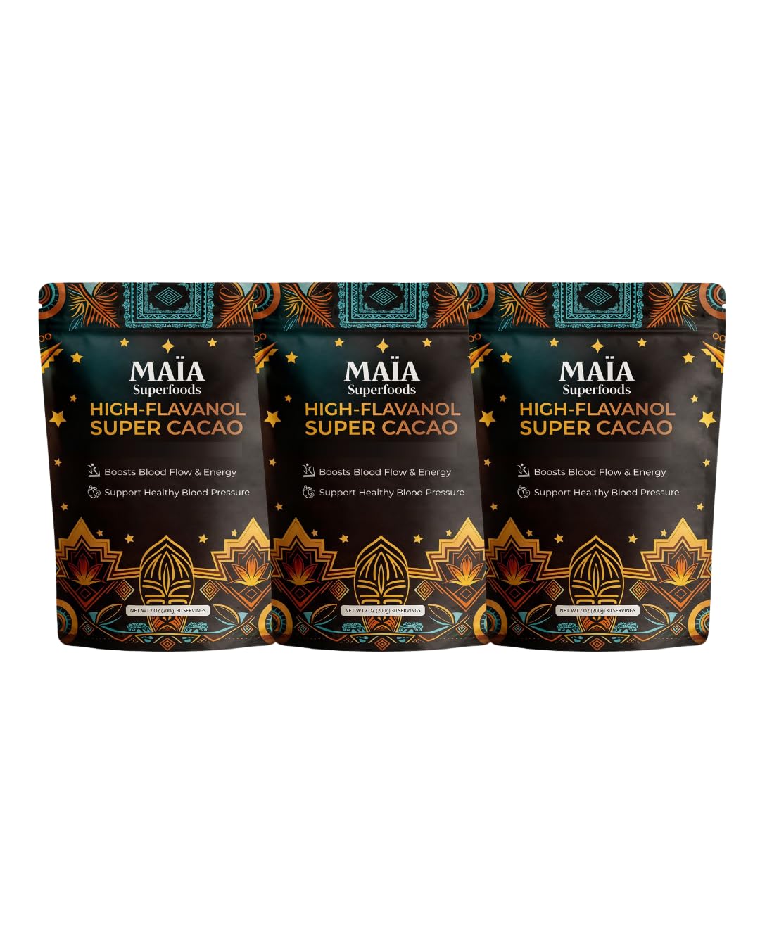MAÏA SUPERFOODS front pouch showing product and clear branding, highlighting purity