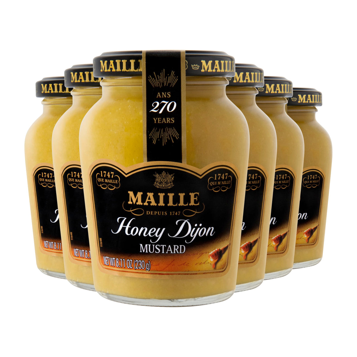 Maille jar front view showing Honey Dijon mustard and elegant packaging benefit: attractive pantry display