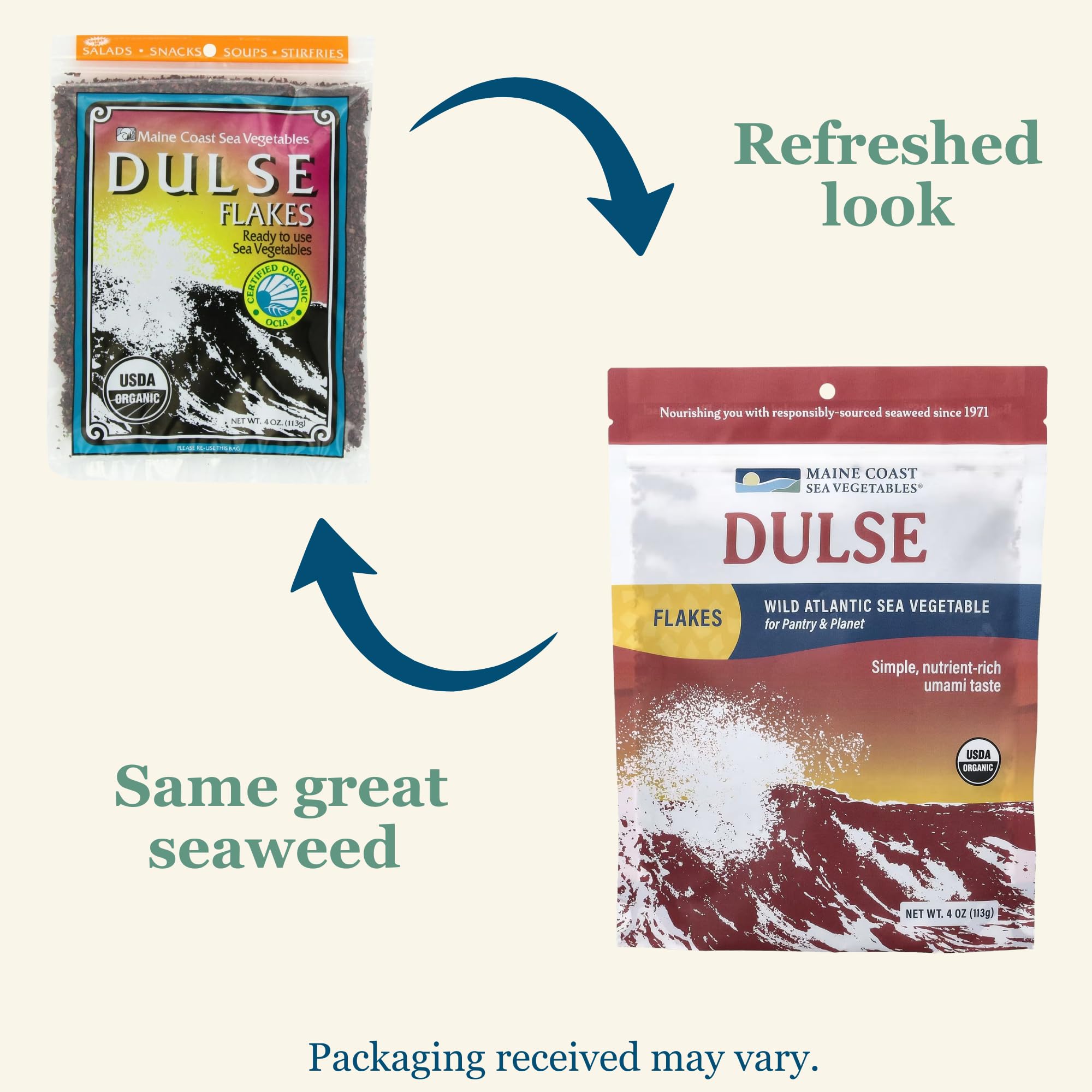 Maine Coast Sea Vegetables close-up of dulse flakes highlighting natural texture and easy sprinkling benefit