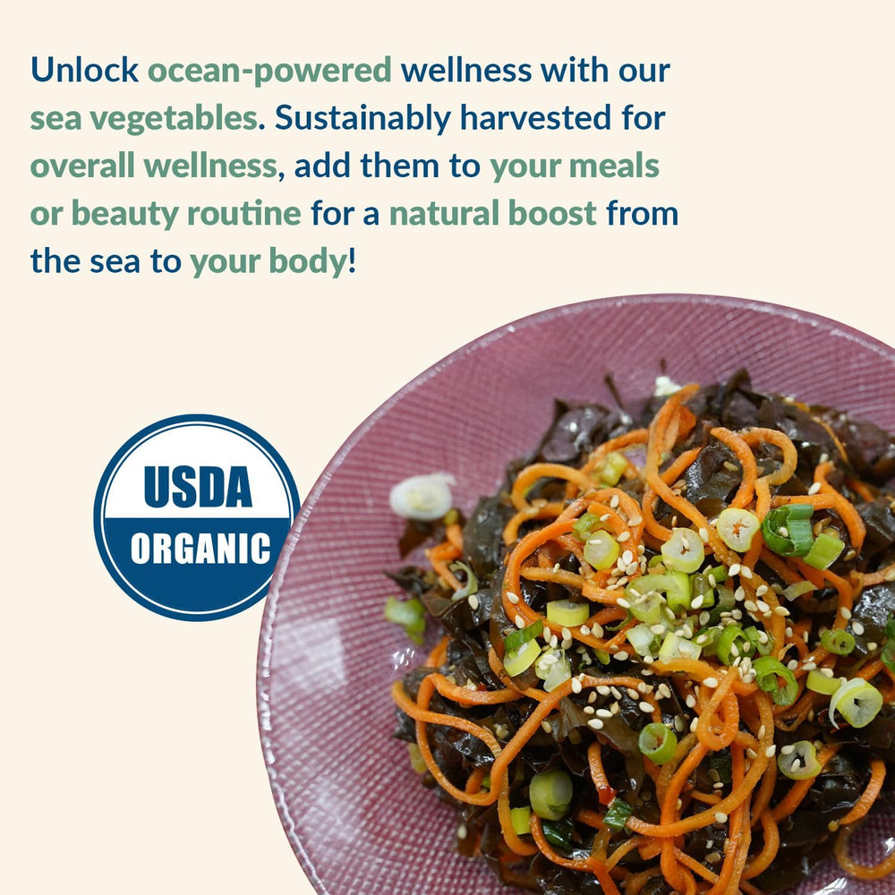 Maine Coast Sea Vegetables kelp leaves rehydrating in bowl for easy use