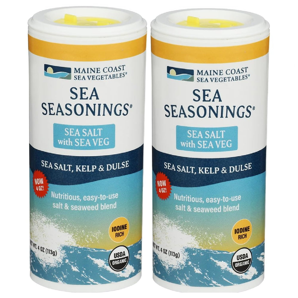 Maine Coast Sea Vegetables front view of shaker showing packaging and convenience