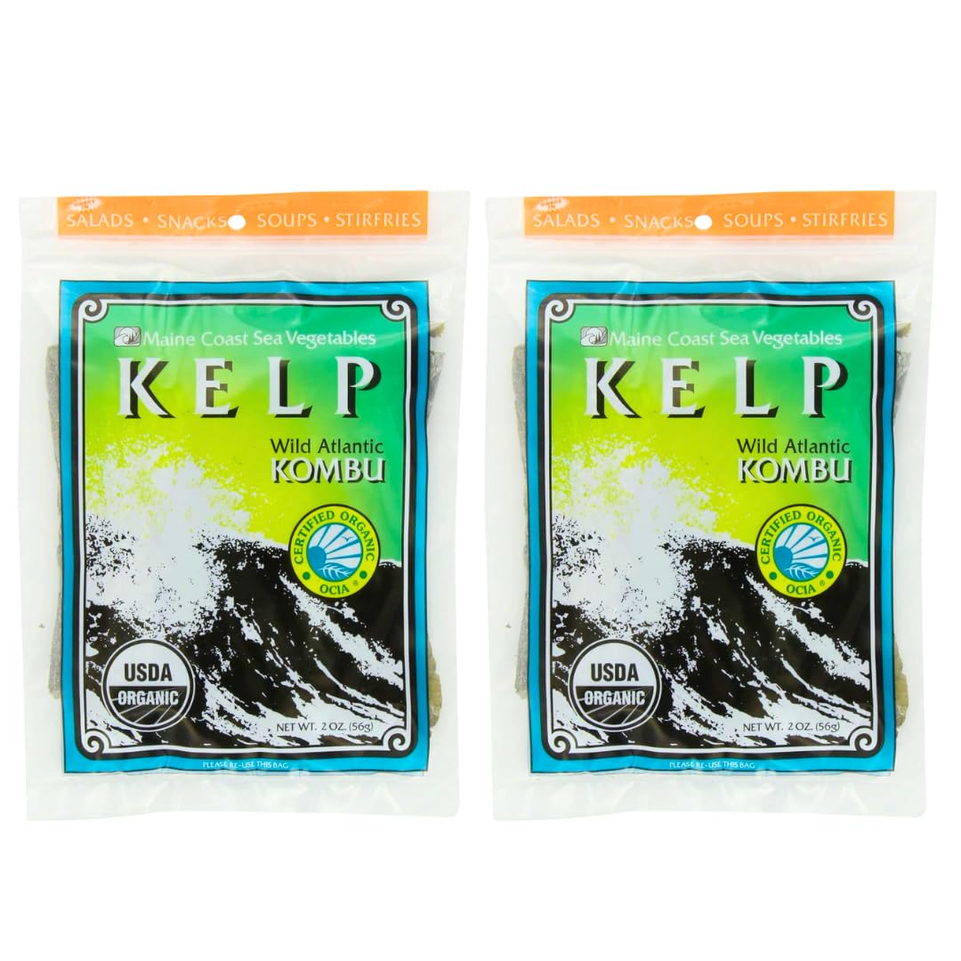 Maine Coast Sea Vegetables front packaging shows organic kelp and pack size