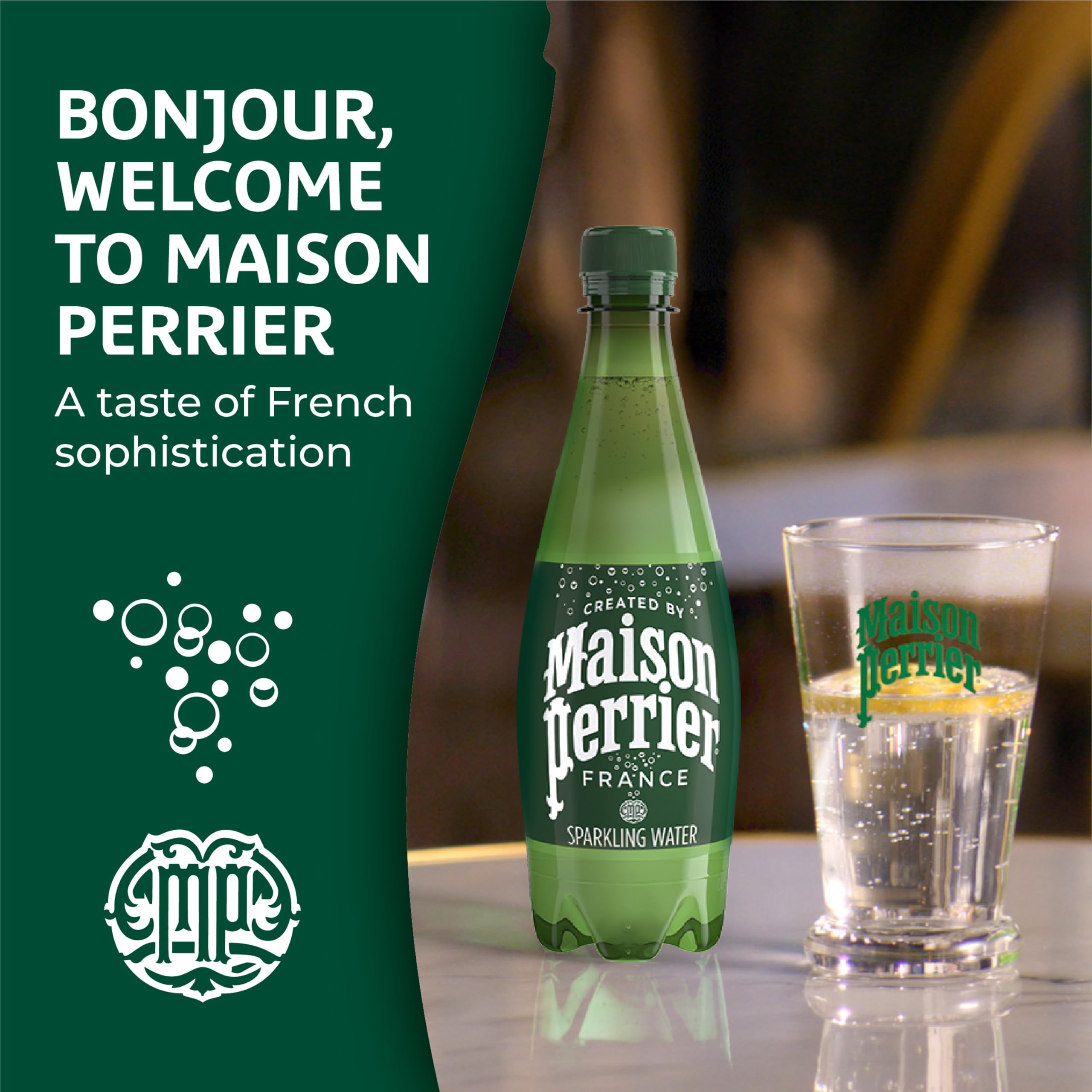 Maison Perrier carbonation detail with bubbles that deliver crisp mouthfeel