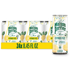 Maison Perrier front can showing lemon mocktail and elegant branding benefits refreshment