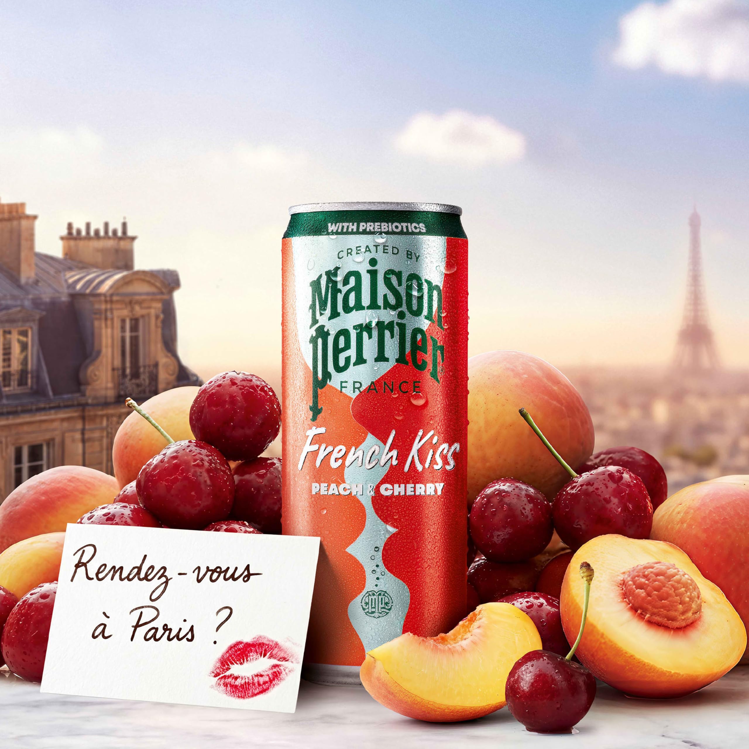 Maison Perrier close-up bubbles on can highlighting lively carbonation benefit