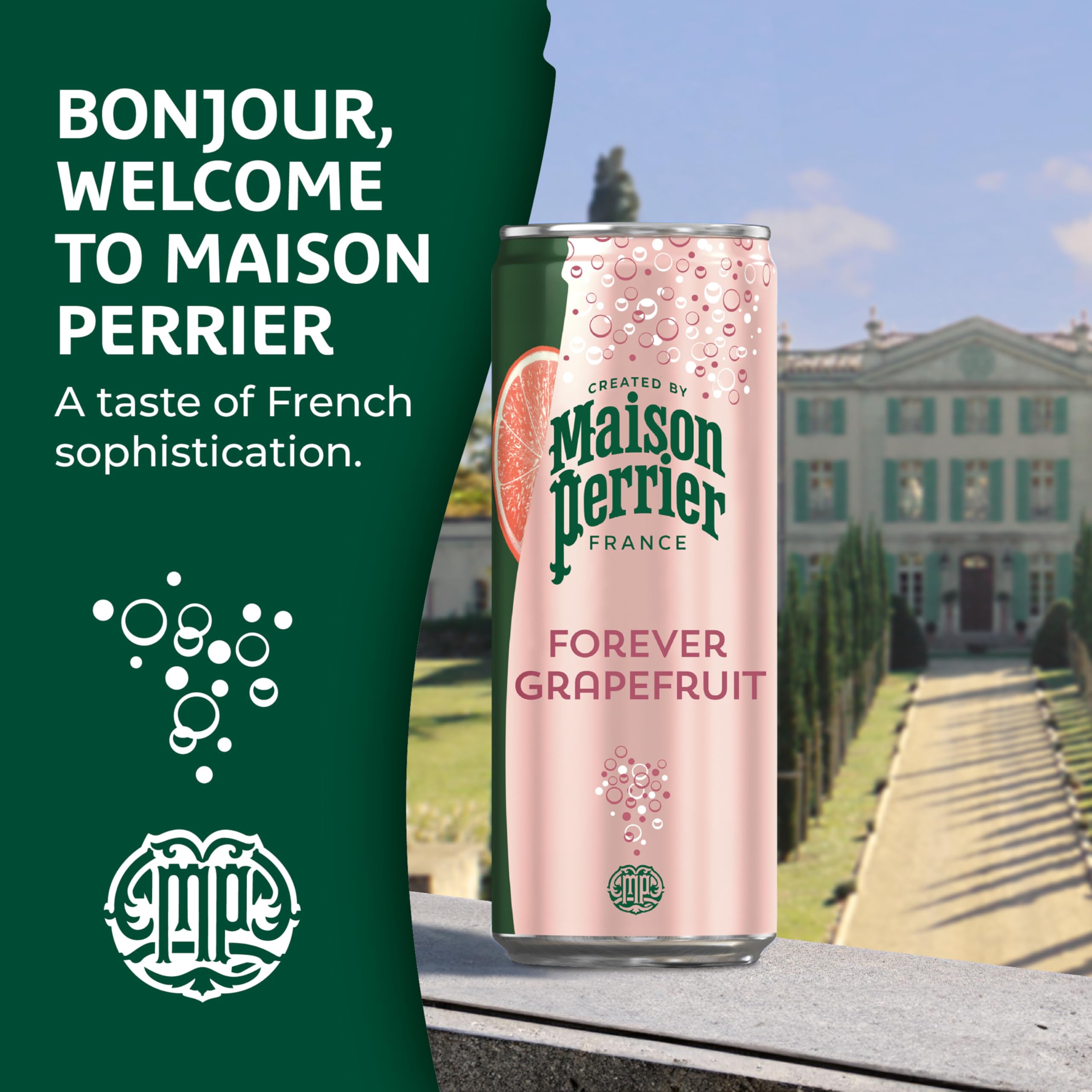 Maison Perrier open can with bubbles showing refreshing carbonation benefit