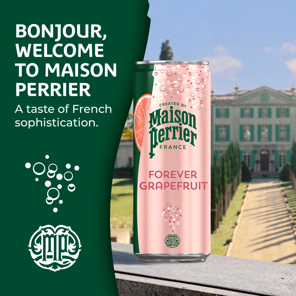 Maison Perrier open can with bubbles showing refreshing carbonation benefit