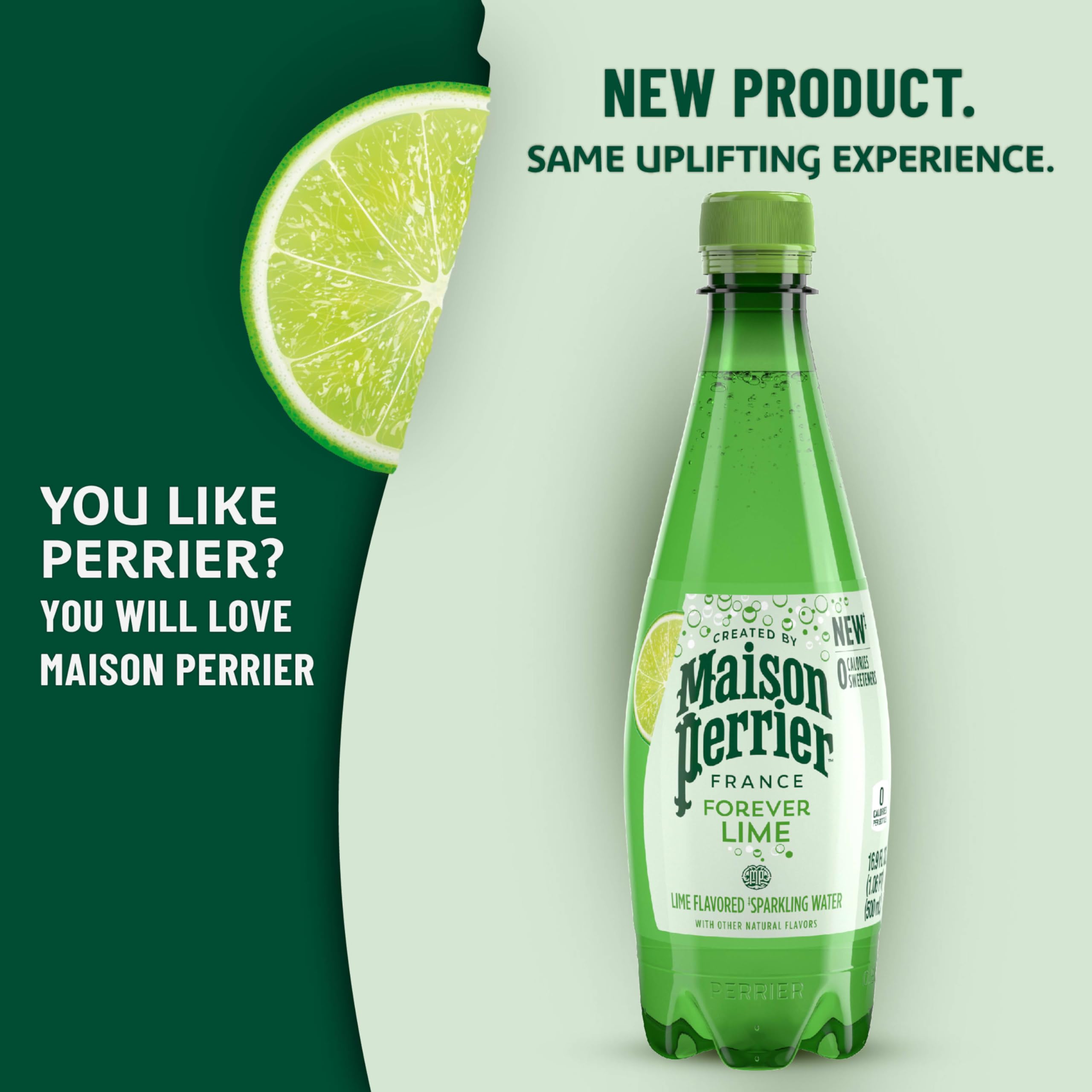 Maison Perrier label close-up highlighting lime flavor and premium origin