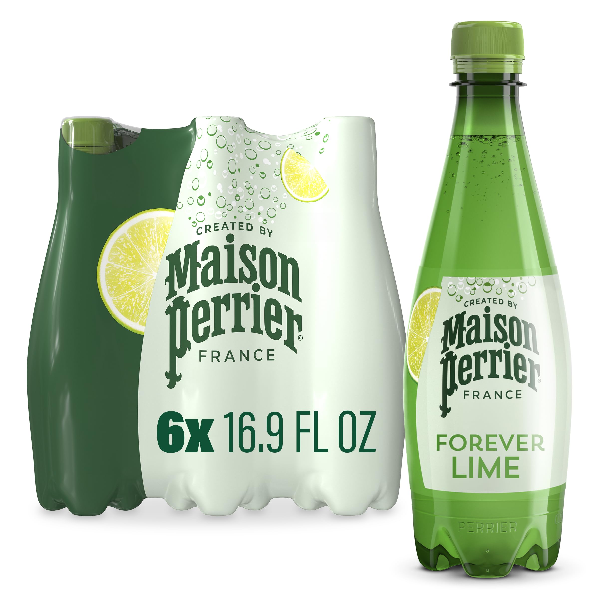 Maison Perrier front packaging showing six bottles and lime freshness