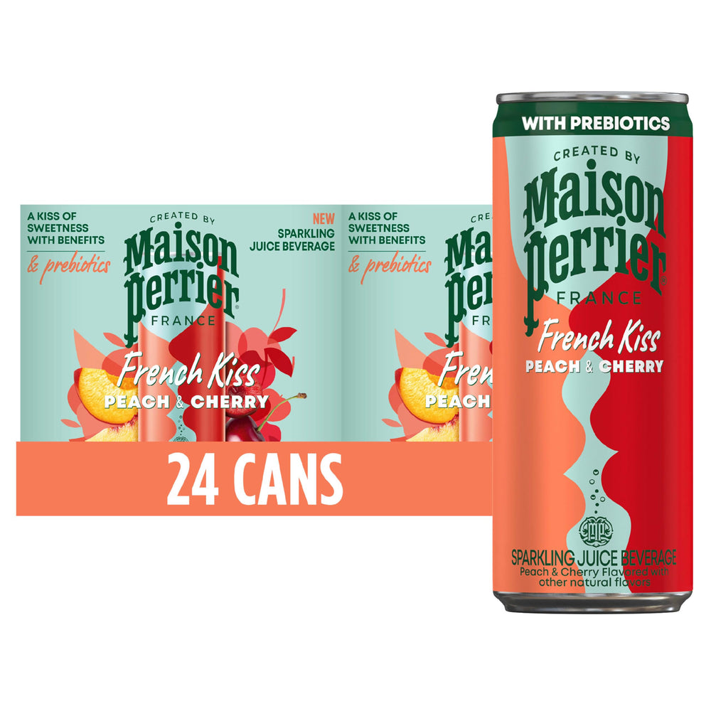 Maison Perrier front can view showing peach cherry flavor and refreshing look