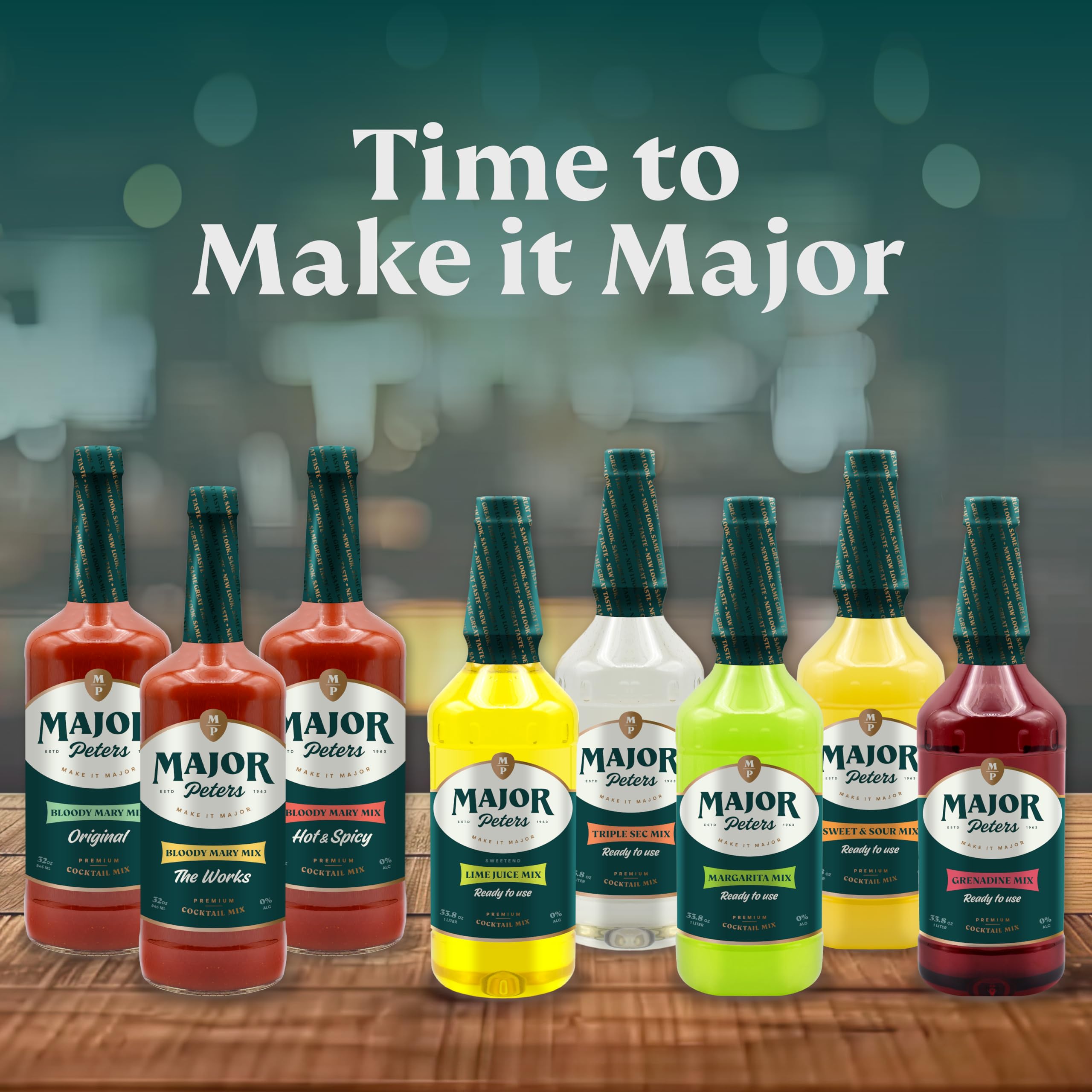 Major Peter's bottle on a party table with glasses, emphasizing entertaining convenience benefit