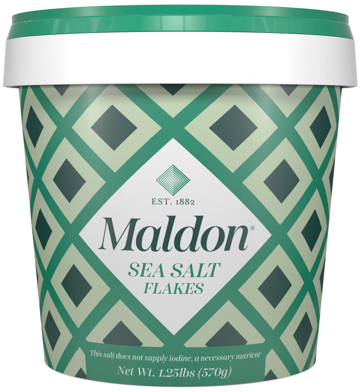 Maldon front tub showing resealable packaging and brand clarity for convenience