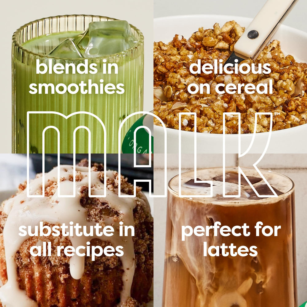 MALK carton back label displaying ingredient list and organic certification details