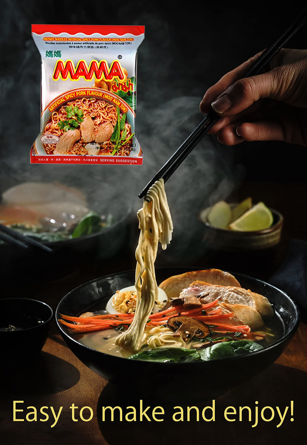 MAMA ingredients and nutrition label on pack, helping shoppers check contents and allergens