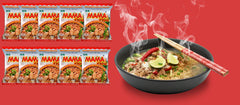 MAMA opened packet revealing dried noodles and seasoning sachets, simplifying fast cooking