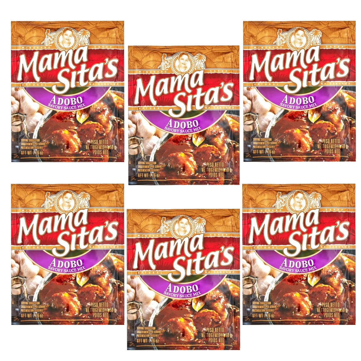 Mama Sita's front packaging showing brand and adobo mix, ready-to-cook convenience
