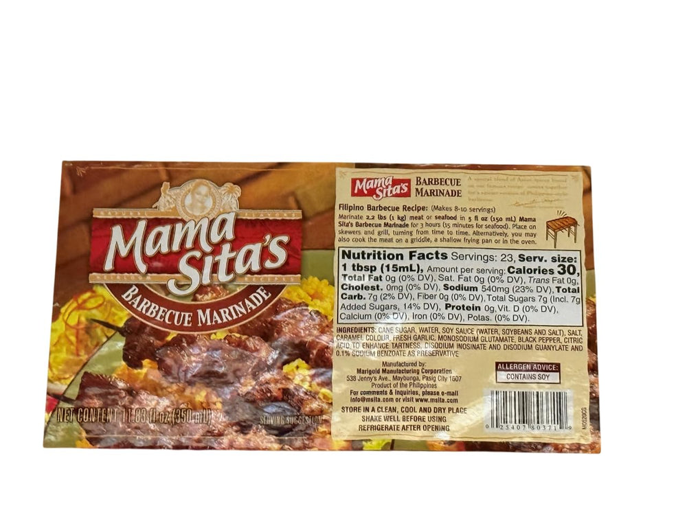 Mama Sita's bottle next to a measuring cup showing portion and scale