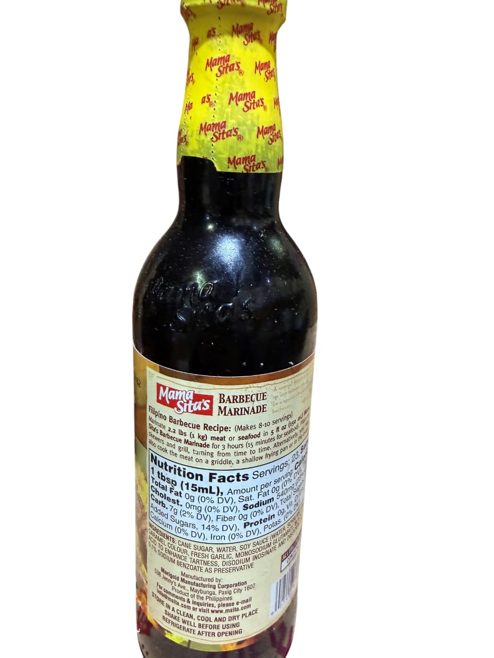 Mama Sita's close-up label highlighting ingredients and authentic flavor