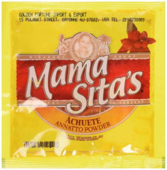 Mama Sita's front packaging of achuete annatto powder showing 10g packet, convenient color boost