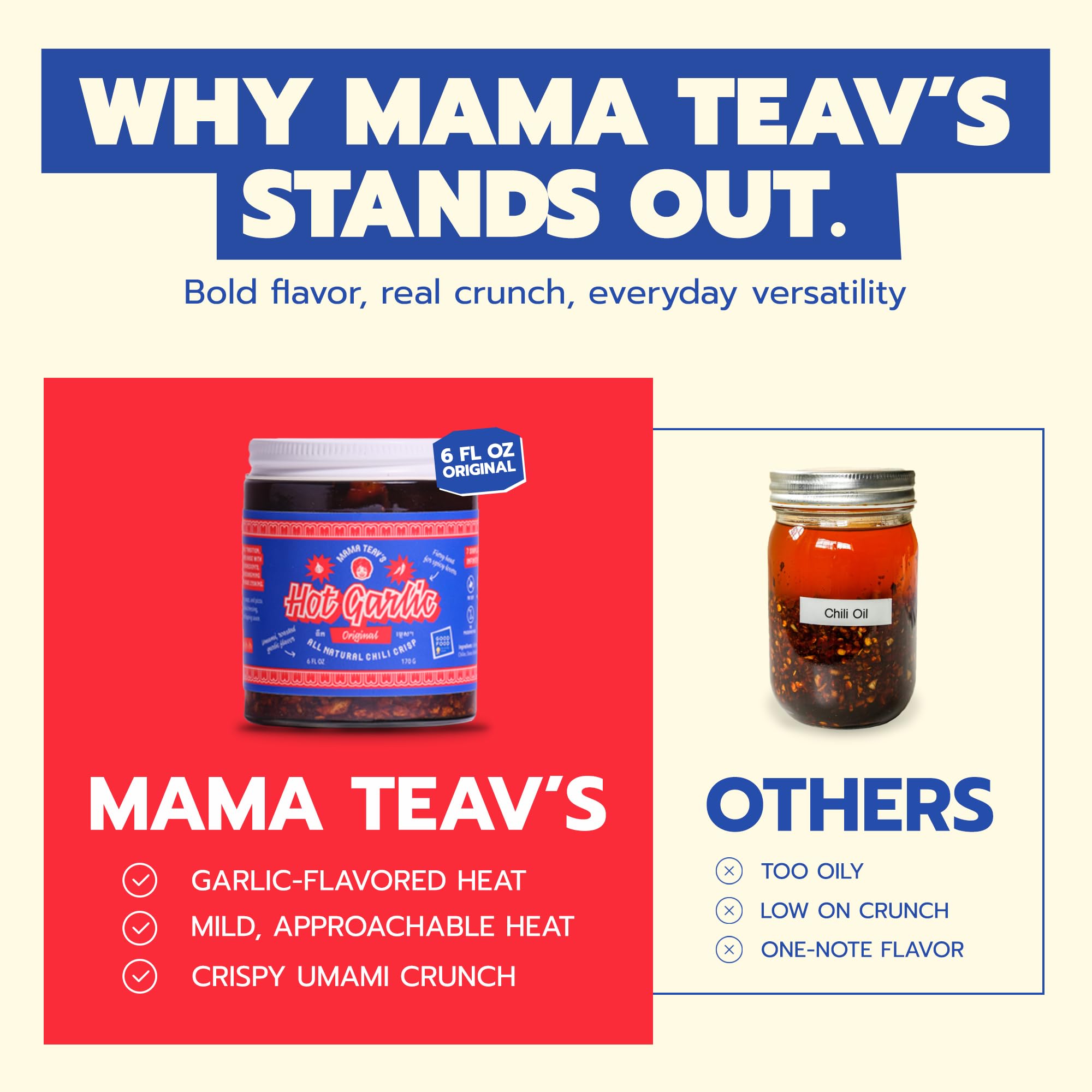 Mama Teav's 6oz jar in hand showing compact pantry-ready size and convenience