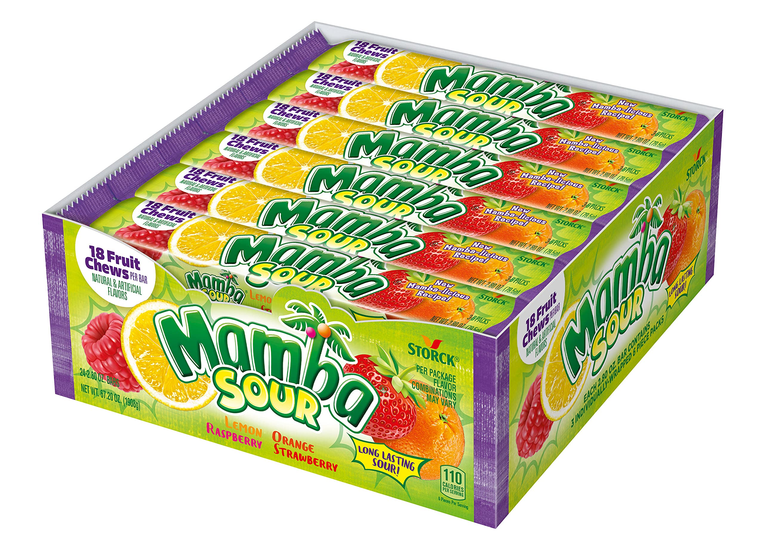 Mamba front packaging showing four sour flavors and pack count, clear product view