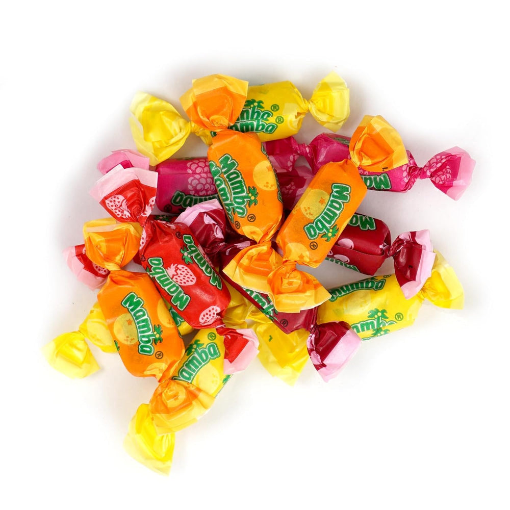Mamba individually wrapped candies spread out to show hygienic packaging and easy grab-and-go convenience