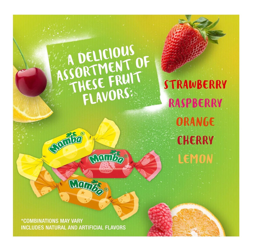 Mamba individually wrapped pieces close-up, shows freshness and portability