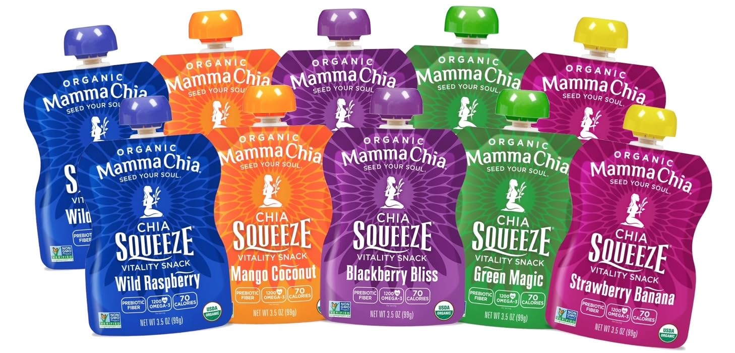 Mamma Chia front packaging variety pouch display showing portable convenience