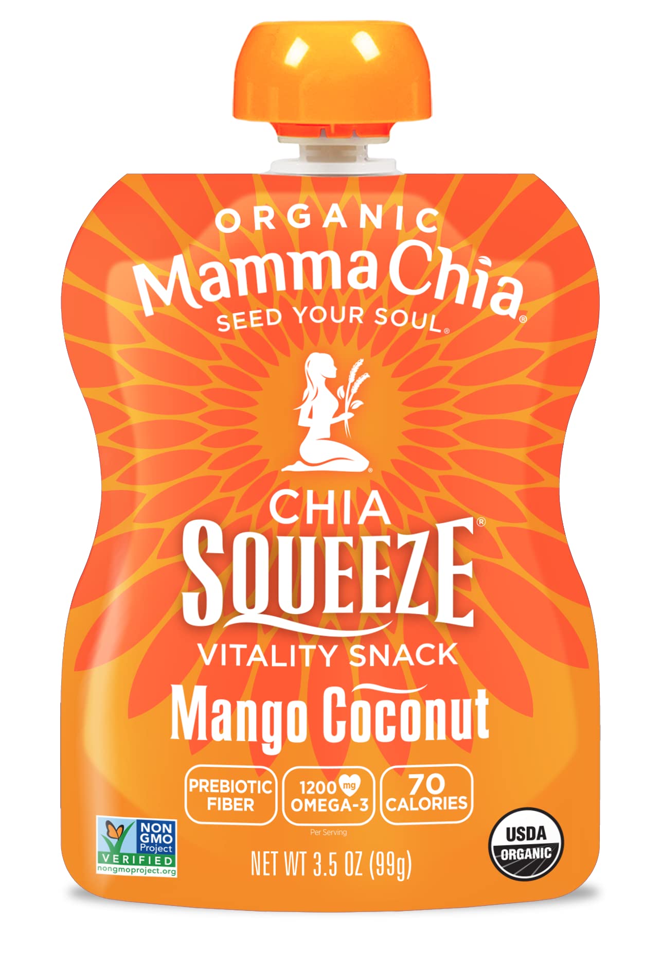 Mamma Chia close-up of pouch texture highlighting chia seeds and creaminess