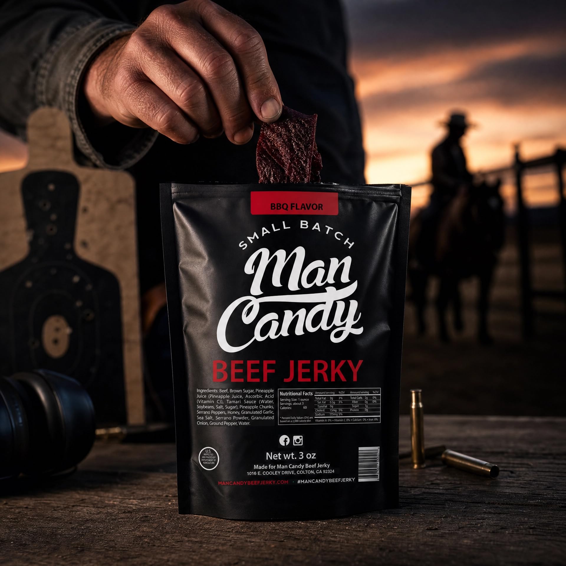 Man Candy pouch next to smartphone showing compact 3 oz size for easy portability