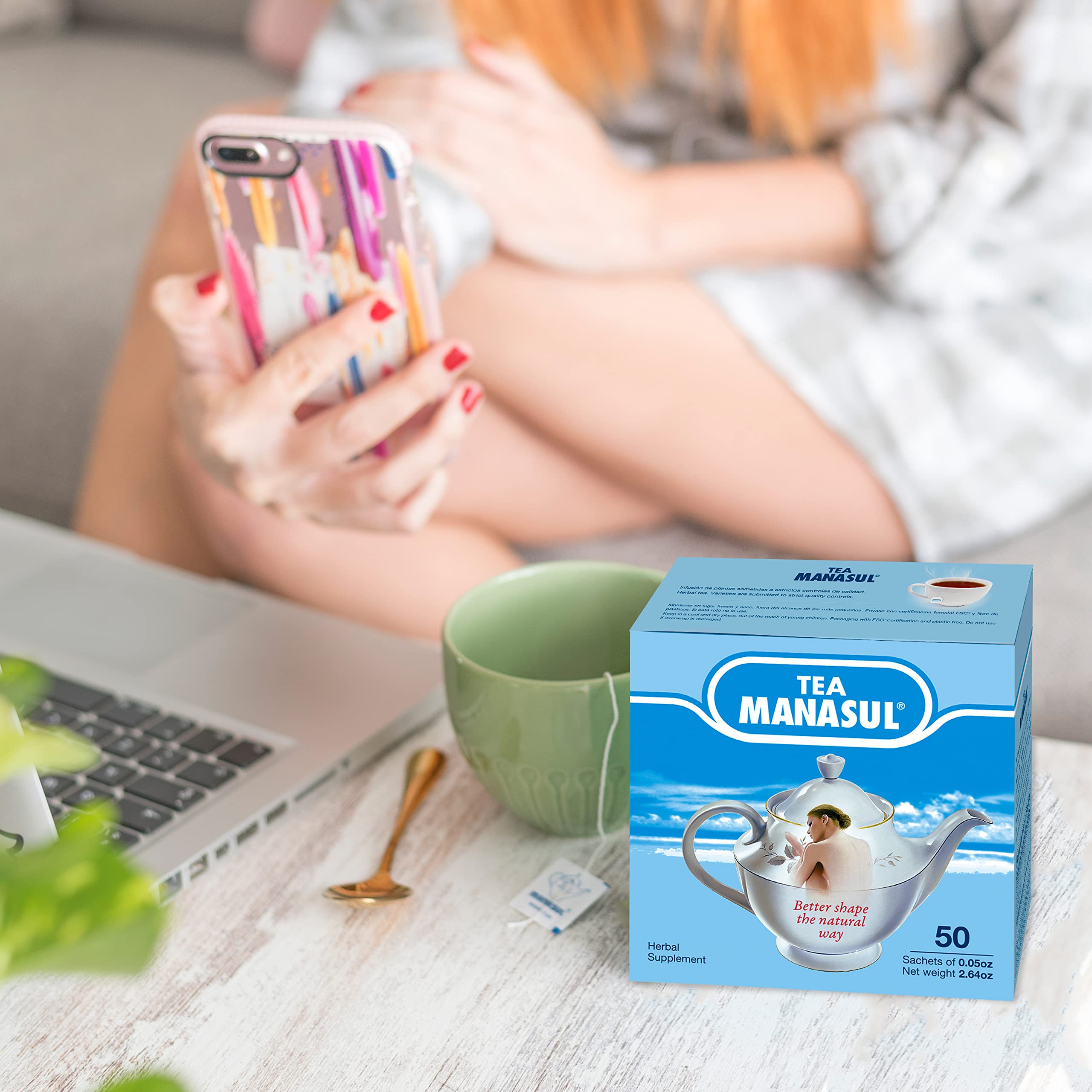 MANASUL teabag close-up displaying herbal blend texture and clear filtration benefit