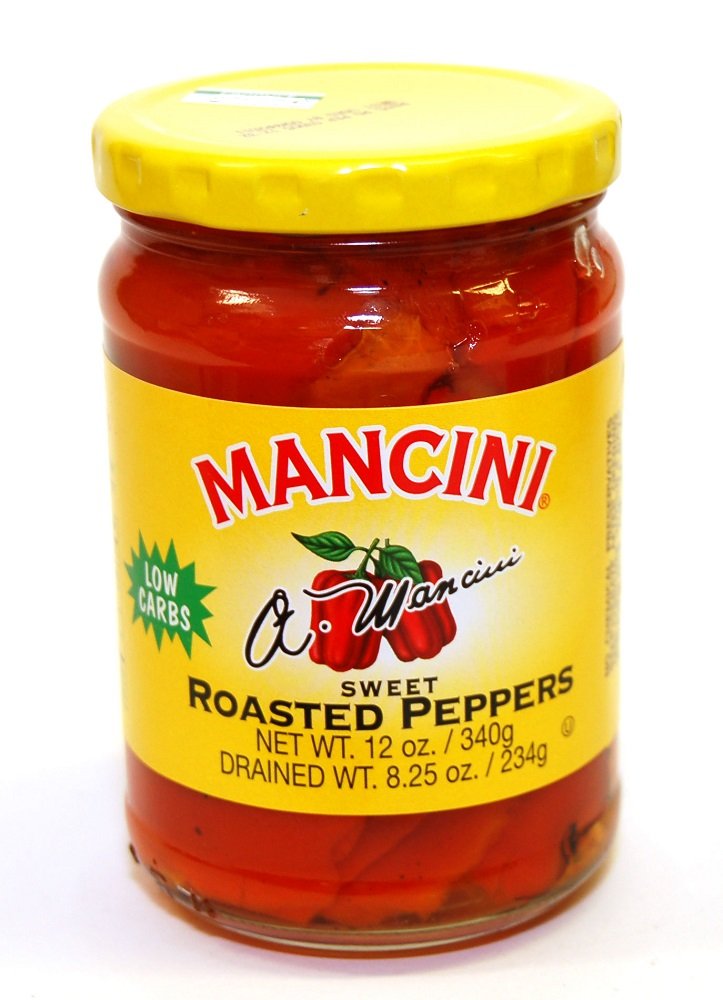 Mancini jar front view showing peppers, vibrant color and ready-to-use flavor