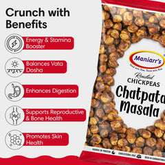 Maniarr's close-up texture of crunchy roasted chickpeas highlighting satisfying crispiness