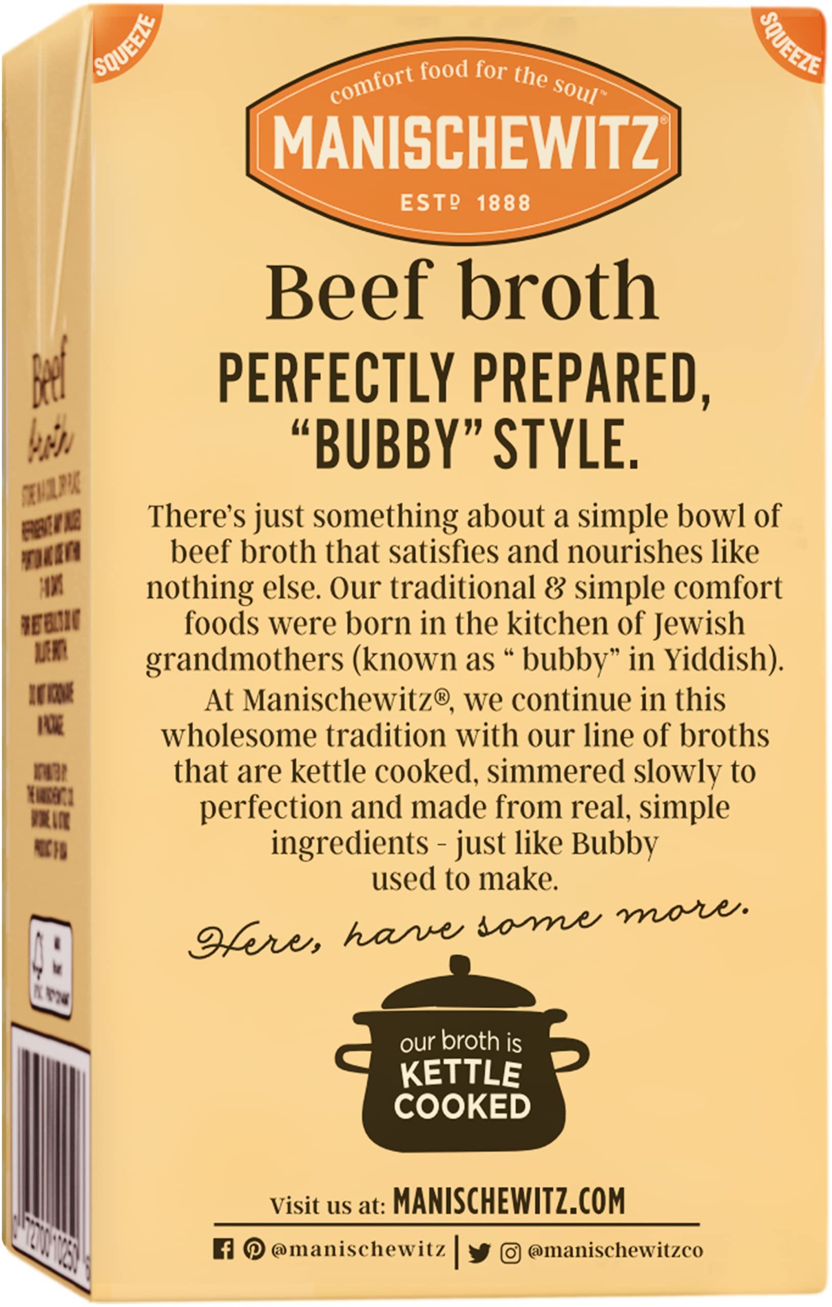 Manischewitz pouring broth close-up demonstrating smooth texture and easy pour
