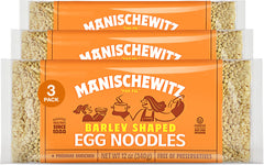Manischewitz front packaging showing three 12 oz bags and homestyle noodles benefit pantry-ready servings