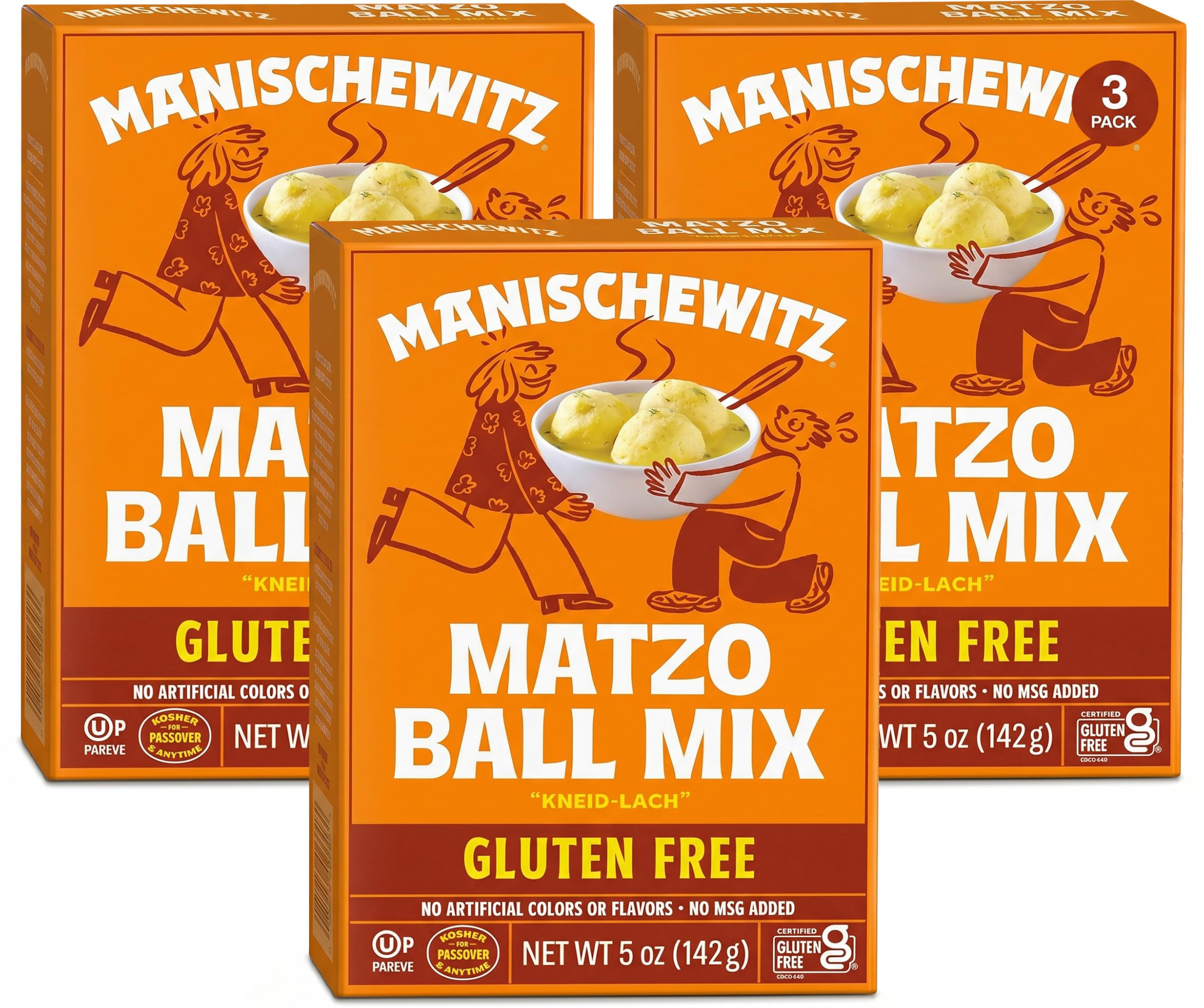 Manischewitz front packaging showing gluten free matzo ball mix and convenient 5oz size