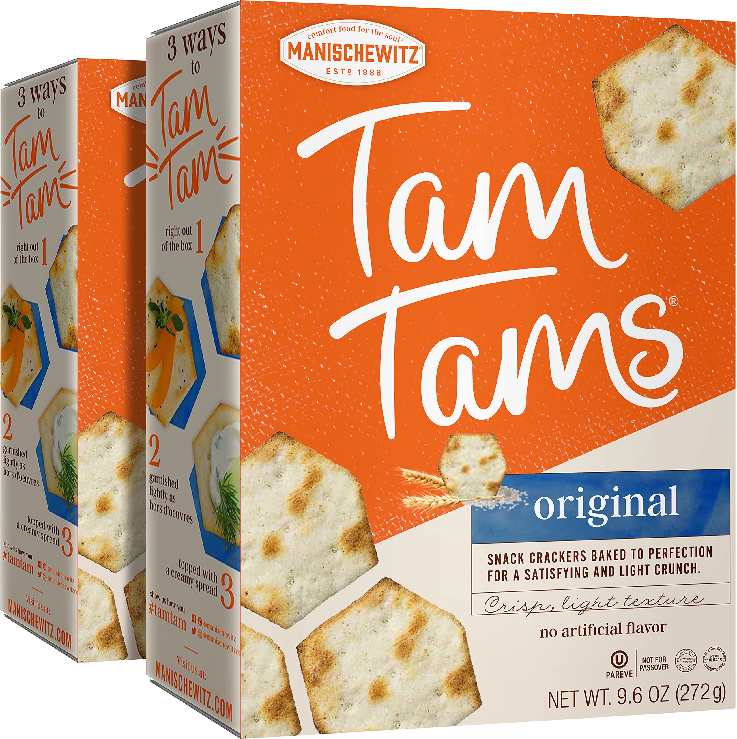 Manischewitz front packaging showing twin 9.6oz pack and clear branding, convenient pantry staple