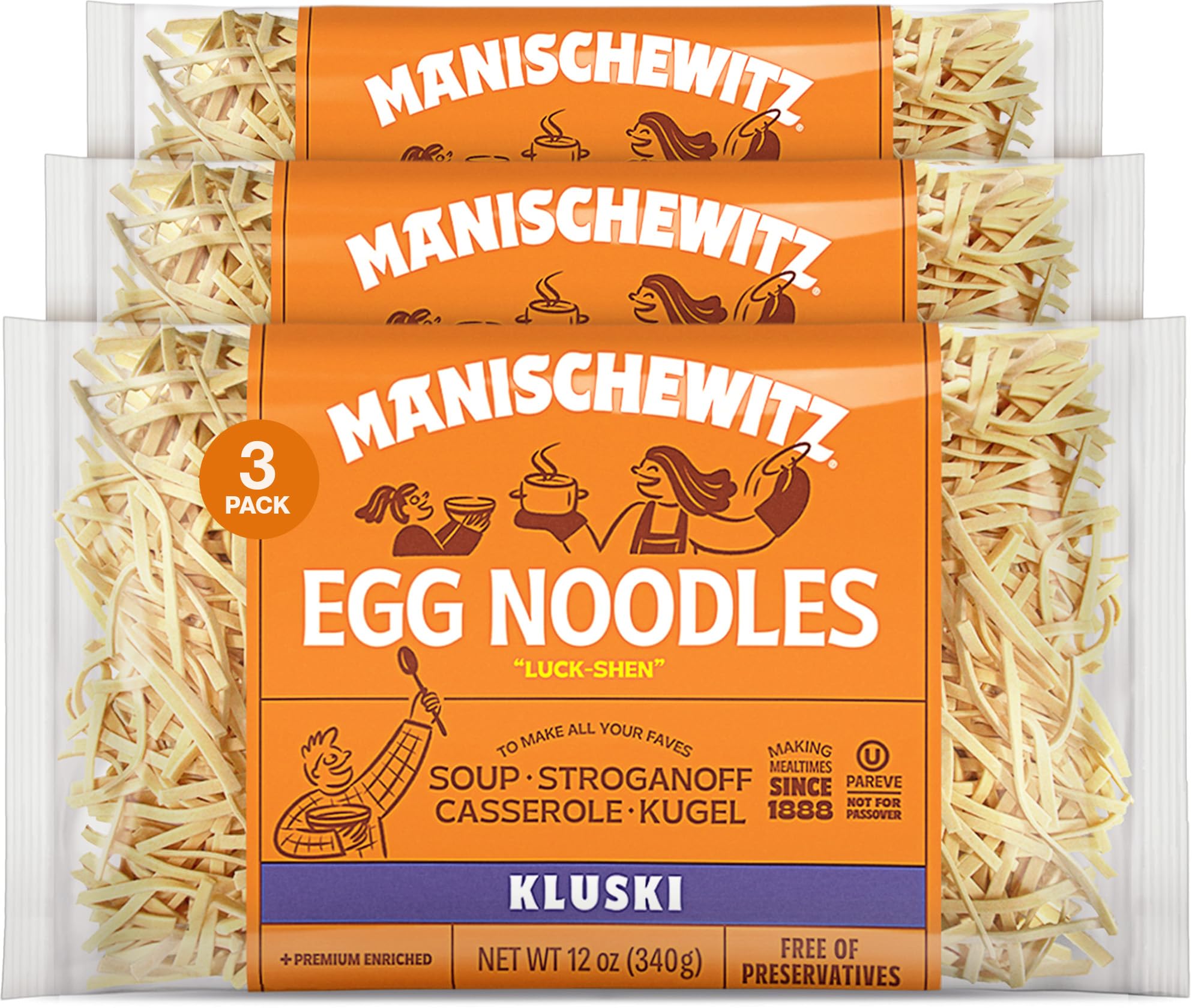 Manischewitz front packaging showing 12oz three-pack and product details, convenient storage benefit