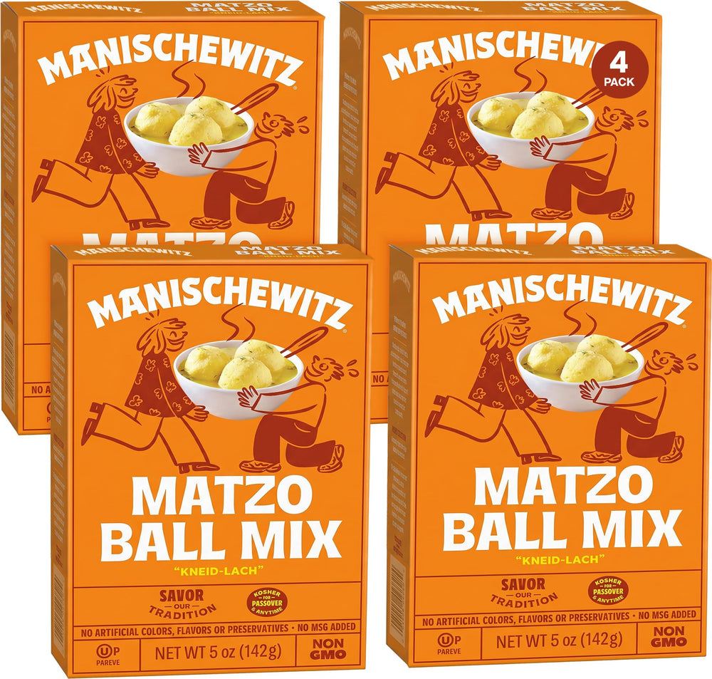 Manischewitz front packaging showing 4-pack and kosher certification benefit