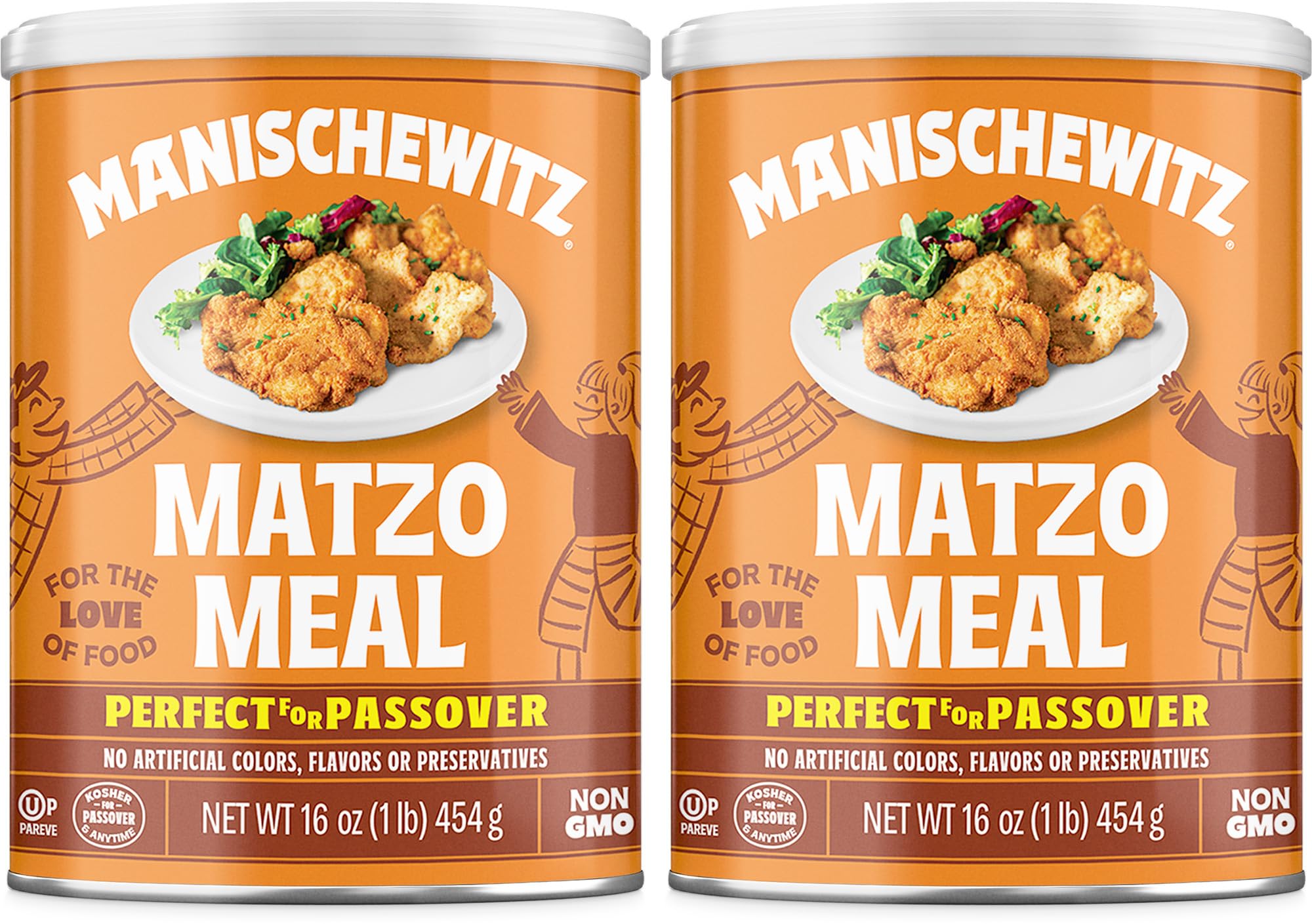 Manischewitz canister front view showing label and resealable lid, convenient storage