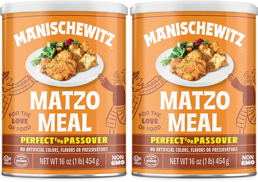 Manischewitz canister front view showing label and resealable lid, convenient storage