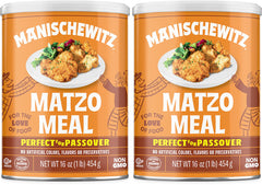 Manischewitz canister front view showing label and resealable lid, convenient storage